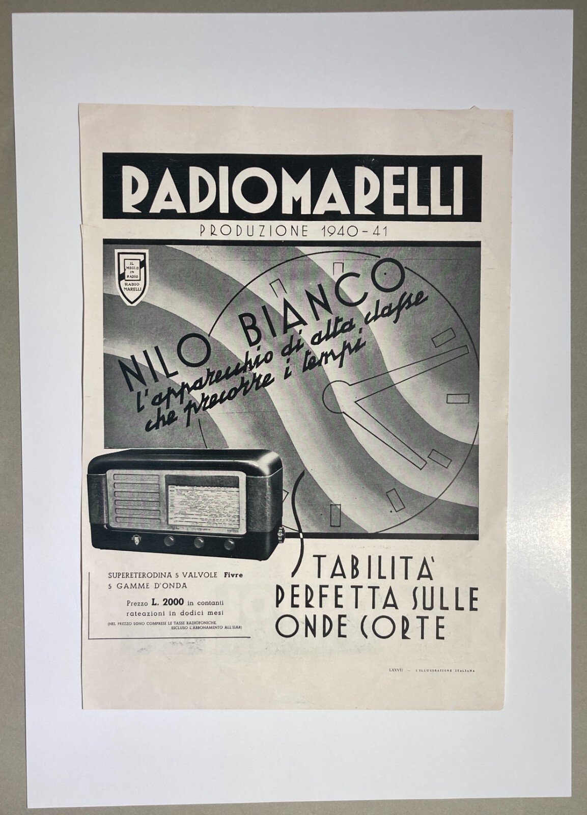 Radiofonia: Apparecchi Radio Radiomarelli Nilo Bianco Con Valvole Fivre, Stampa Pubblicitaria