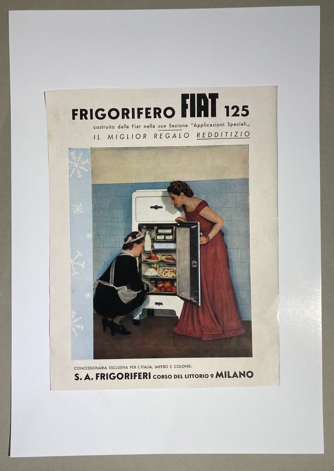 Frigorifero Fiat 125: Illustrazione Pubblicitaria Decorativa A Colori, Anni '40