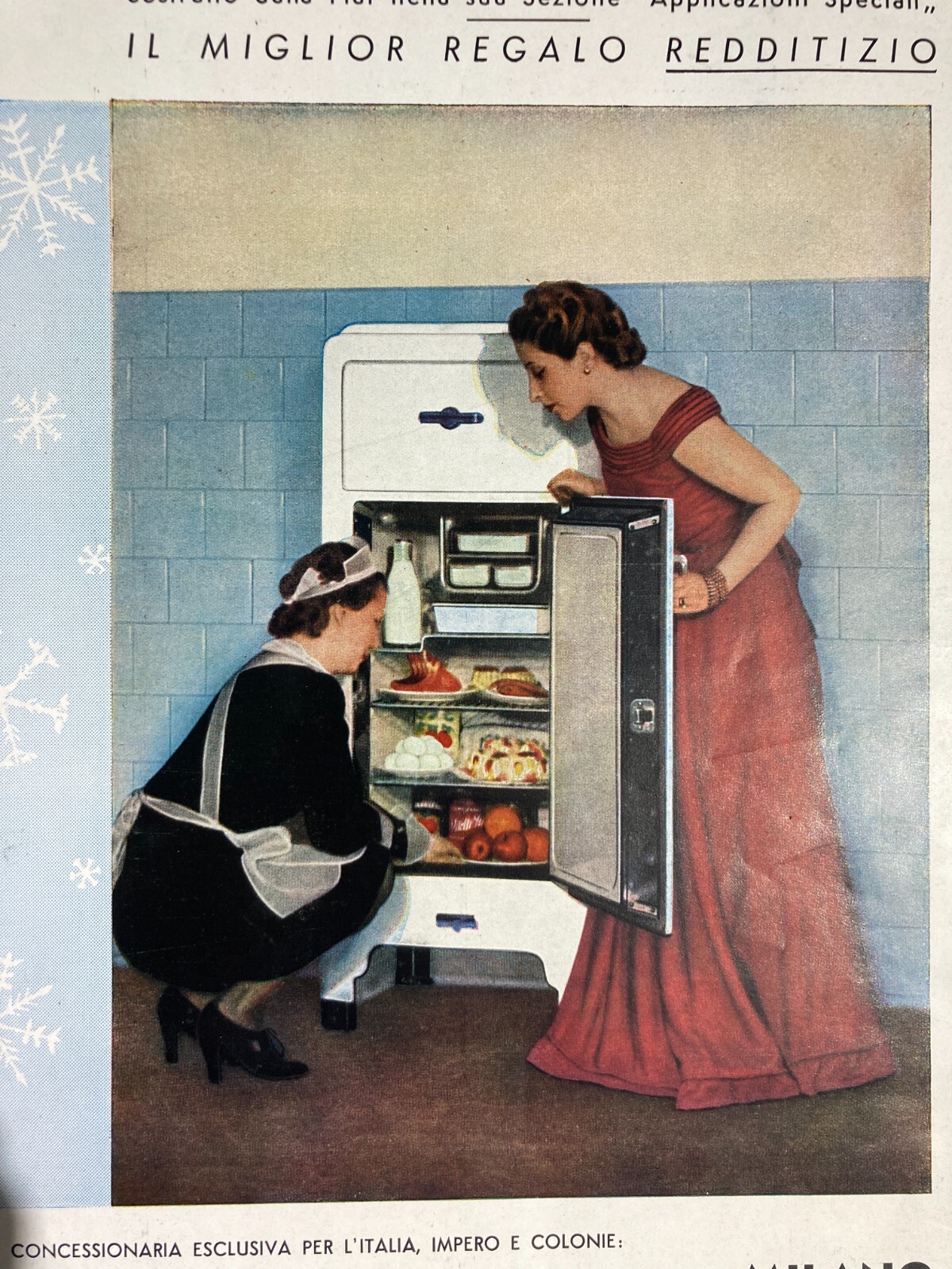 Frigorifero Fiat 125: Illustrazione Pubblicitaria Decorativa A Colori, Anni '40