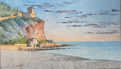 Paesaggio Con Marina E Case, Acquarello Firmato Righetti