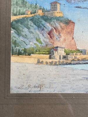 Paesaggio Con Marina E Case, Acquarello Firmato Righetti