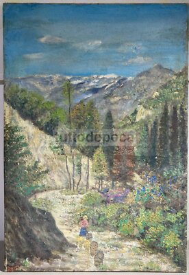 Paesaggio Montano Bucolico Con Pastorella E Pecore, Giuseppe Zancolli, XX Secolo