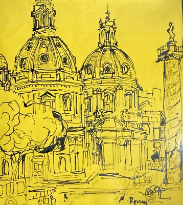 Ortiz, Veduta Di Roma. Disegno A China