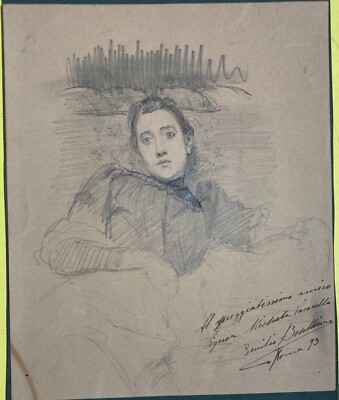 Emilio Benlliure Y Morales: Disegno Originale A Matita Con Dedica Autografa, 1893