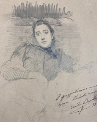 Emilio Benlliure Y Morales: Disegno Originale A Matita Con Dedica Autografa, 1893