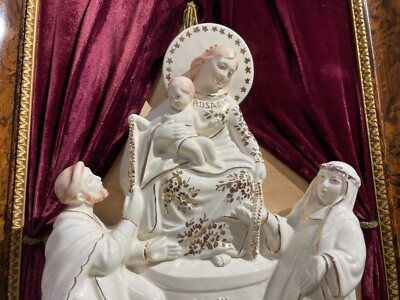 Arte Devozionale: Madonna Del Rosario Di Pompei. Scultura In Ceramica Firmata In Cornice.