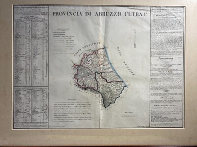 Antica Cartografia Abruzzo Ultra I° Teramo, Pescara E Penne Benedetto Marzolla, 1829