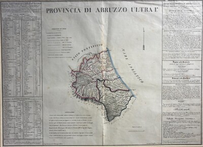 Antica Cartografia Abruzzo Ultra I° Teramo, Pescara E Penne Benedetto Marzolla, 1829