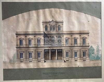 Progetto Di Un Casino, Antico Acquerello Firmato Montella E Rega