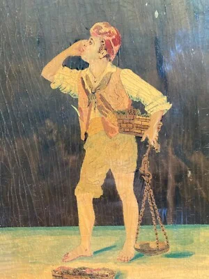 Folklore - Street Vendor - Sorrentine-Style Inlaid Wooden Panel