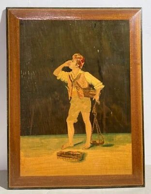 Folklore - Street Vendor - Sorrentine-Style Inlaid Wooden Panel