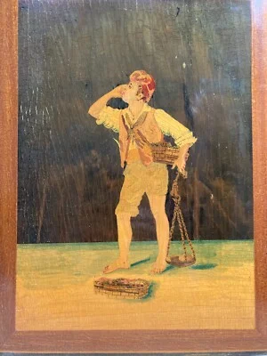 Folklore - Street Vendor - Sorrentine-Style Inlaid Wooden Panel