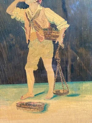 Folklore - Street Vendor - Sorrentine-Style Inlaid Wooden Panel