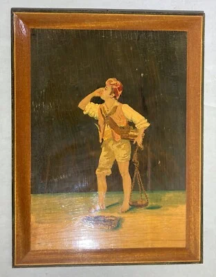 Folklore - Street Vendor - Sorrentine-Style Inlaid Wooden Panel