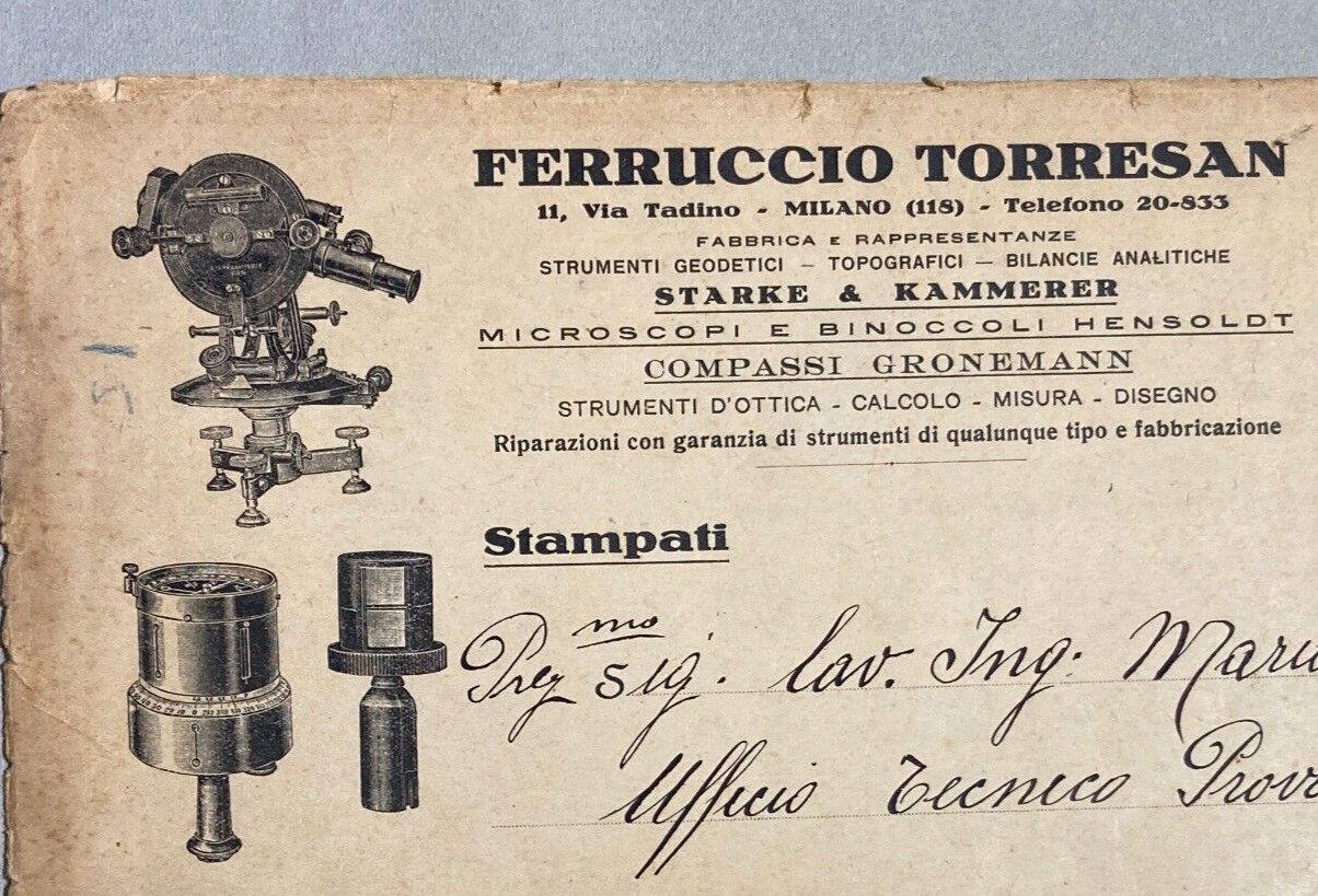 Tecnica, Ingegneria, Geodesia, Strumenti Ottici: Busta Pubblicitaria Antica Torresan