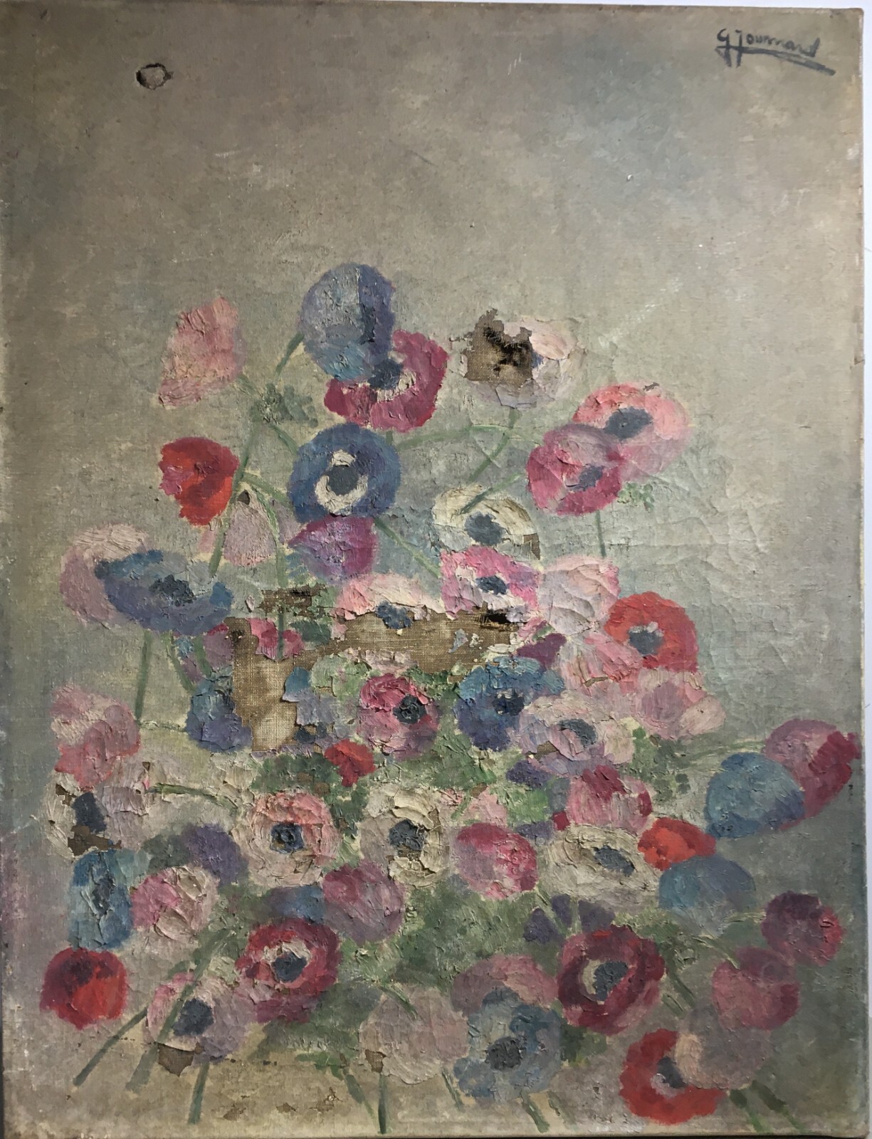 Dipinto Floreale Ad Olio Su Tela, G. Joumard, Epoca Liberty