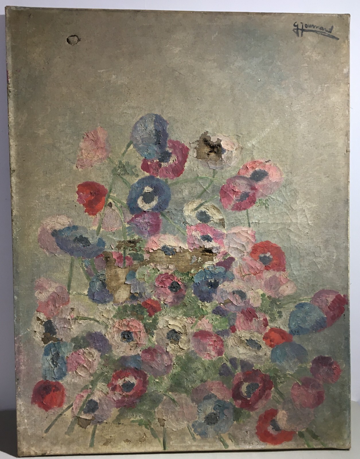Dipinto Floreale Ad Olio Su Tela, G. Joumard, Epoca Liberty