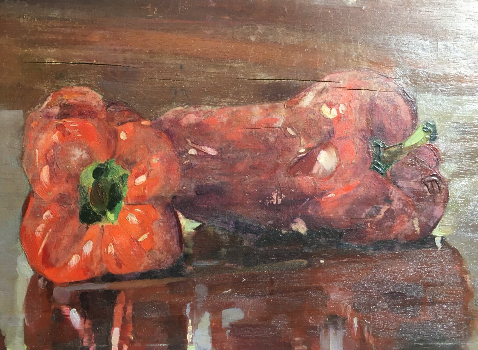 Arte Del '900: Peperoni Rossi. Dipinto Ad Olio Di L. Buonvino, 1935