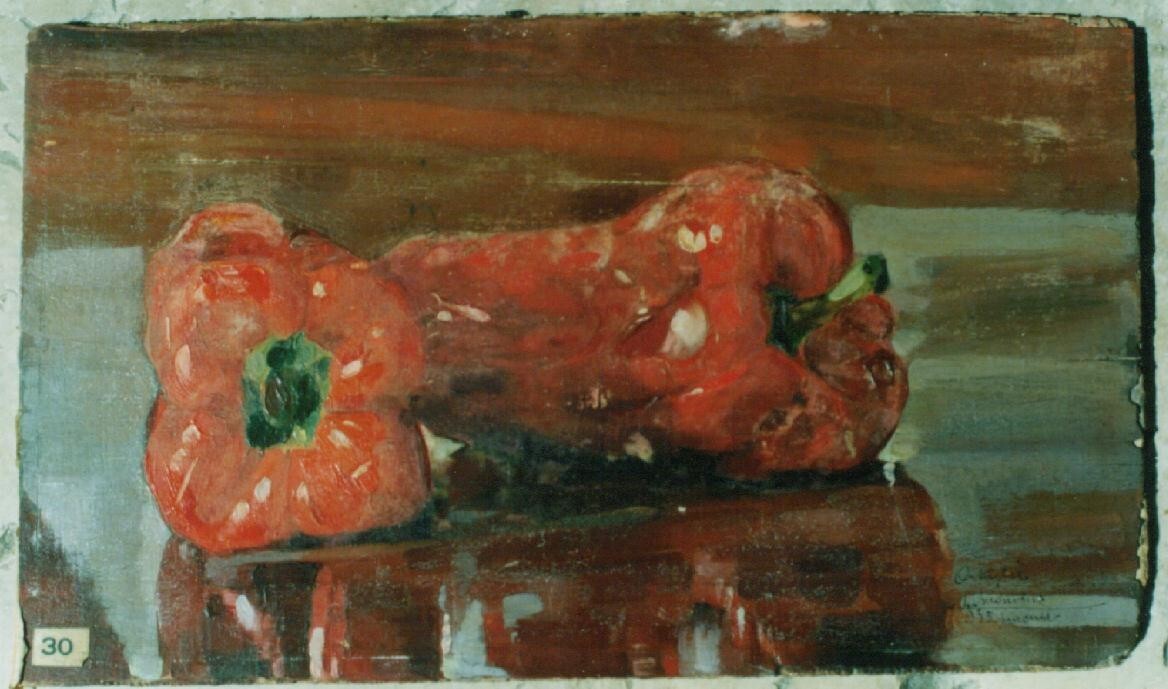Arte Del '900: Peperoni Rossi. Dipinto Ad Olio Di L. Buonvino, 1935