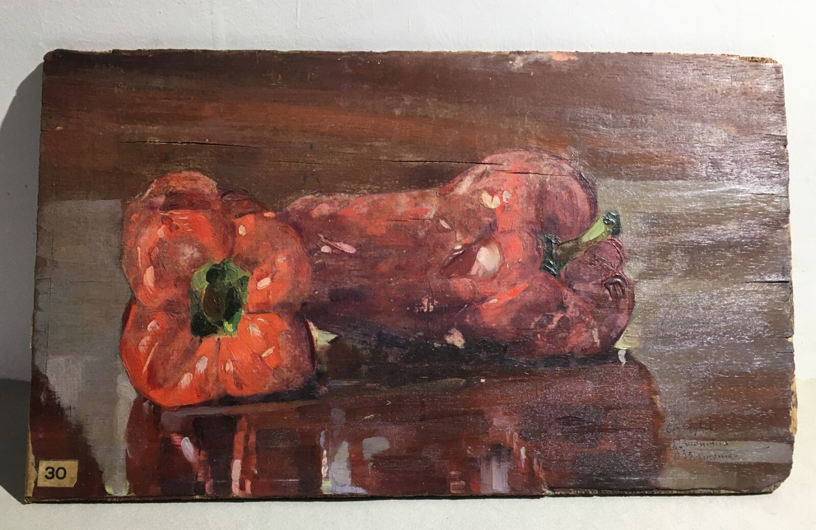 Arte Del '900: Peperoni Rossi. Dipinto Ad Olio Di L. Buonvino, 1935