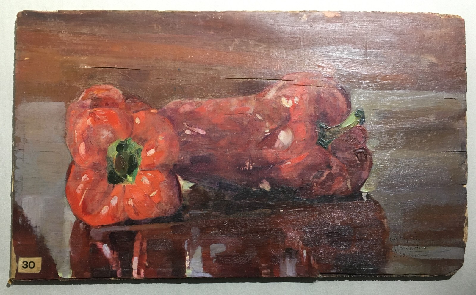 Arte Del '900: Peperoni Rossi. Dipinto Ad Olio Di L. Buonvino, 1935