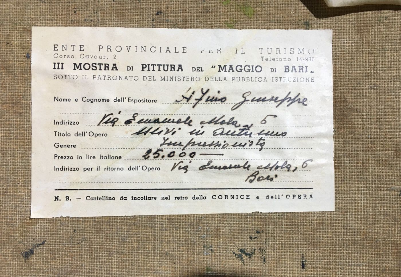 Arte Del '900, Puglia: Giuseppe Di Fino   Ulivi In Autunno (Mostra Maggio Di Bari)