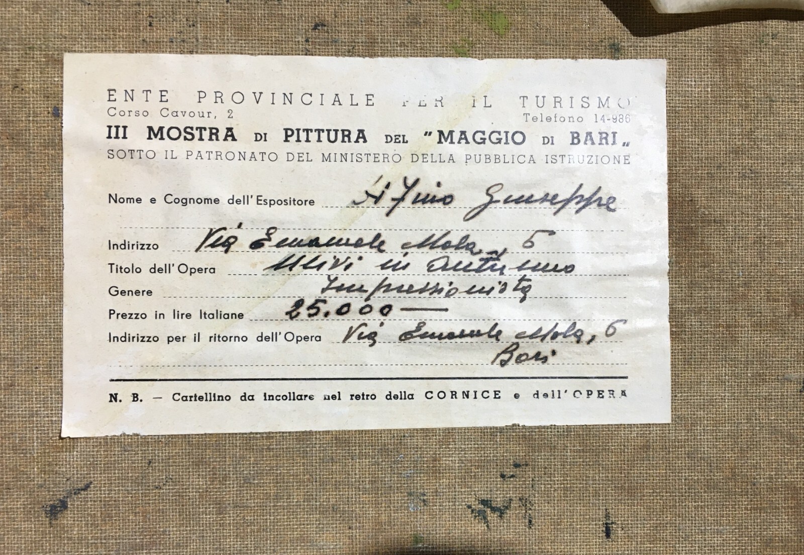 Arte Del '900, Puglia: Giuseppe Di Fino   Ulivi In Autunno (Mostra Maggio Di Bari)