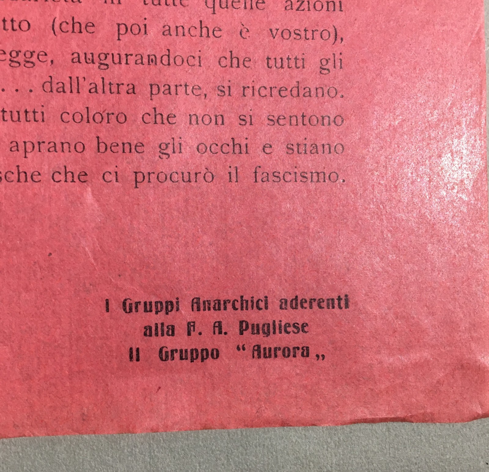 Puglia, Canosa: Volantino Politico Anarchico Del Gruppo Aurora, 1957