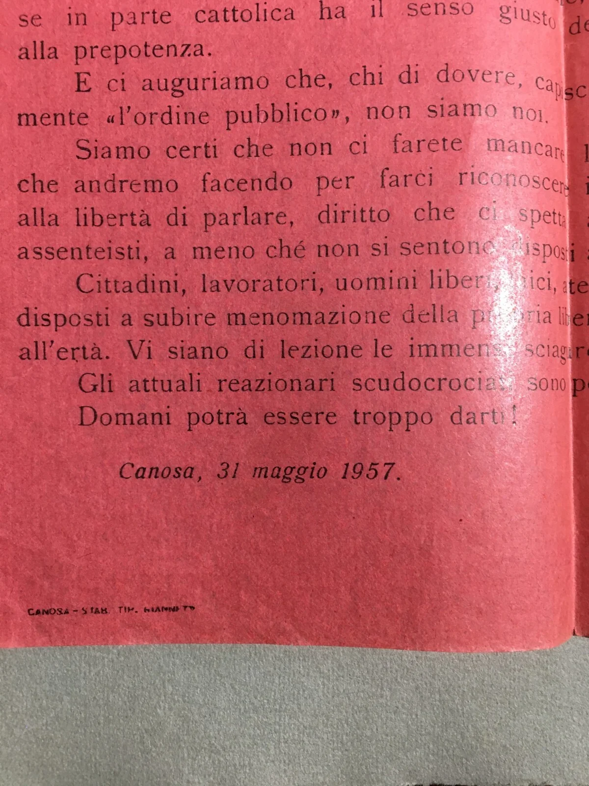 Puglia, Canosa: Anarchist Political Flyer of the Aurora Group, 1957