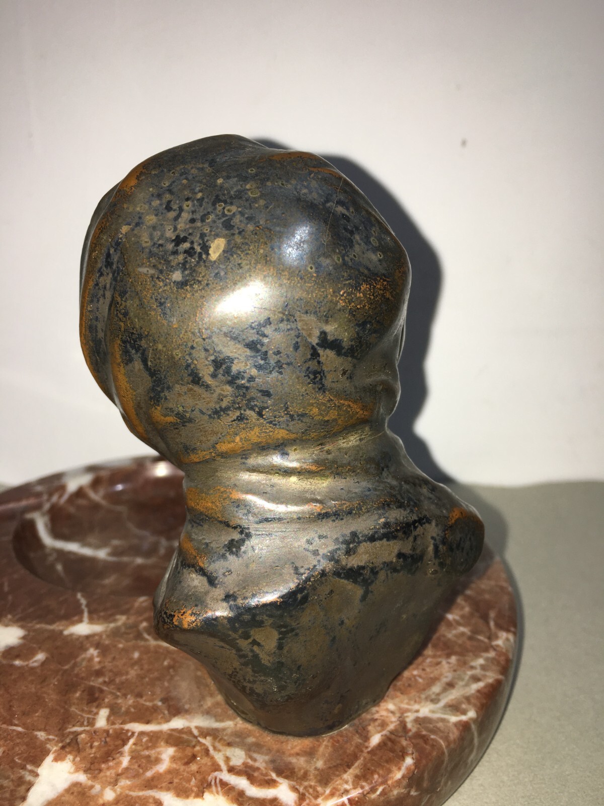 Scultura Antica In Bronzo Su Base In Marmo, Posacenere Artistico