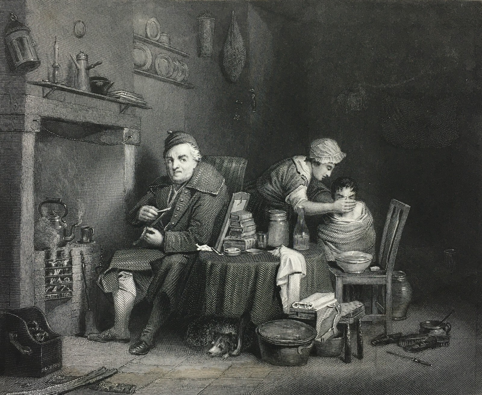 Antica Scena d'Interno: Saturday Night   Artista David Wilkie, Incisore W. Greatbach   XIX Secolo