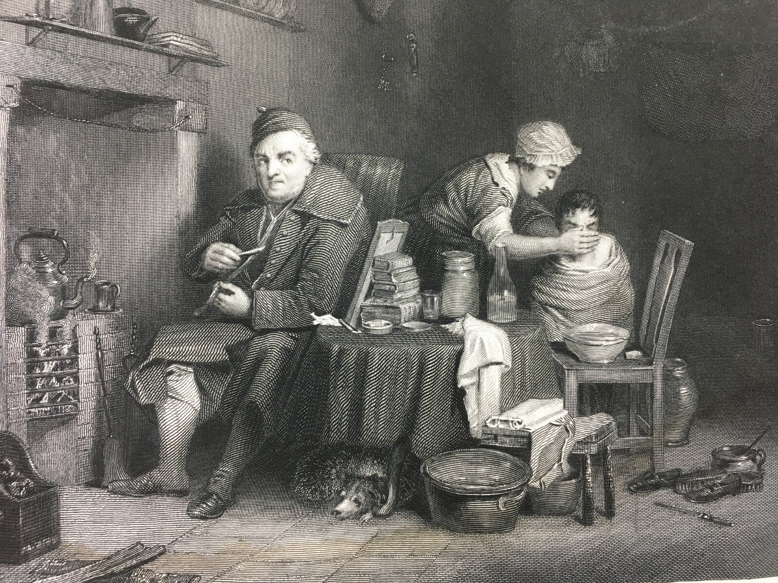 Antica Scena d'Interno: Saturday Night   Artista David Wilkie, Incisore W. Greatbach   XIX Secolo