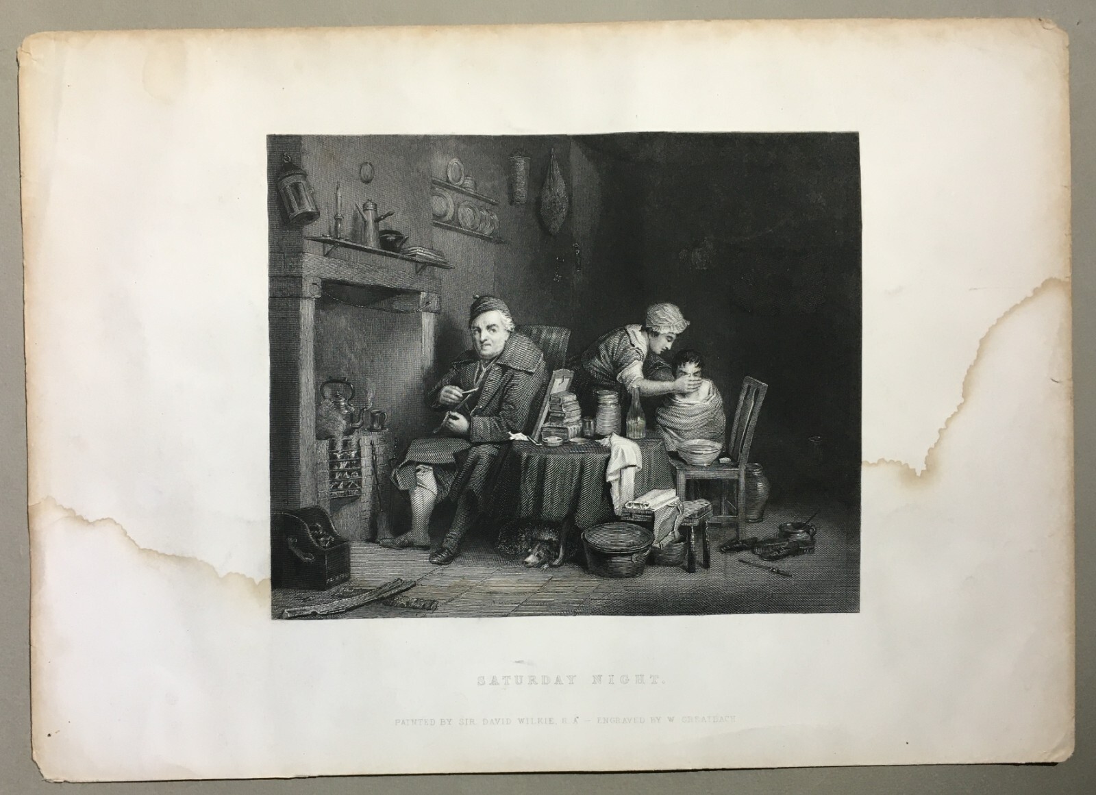 Antica Scena d'Interno: Saturday Night   Artista David Wilkie, Incisore W. Greatbach   XIX Secolo
