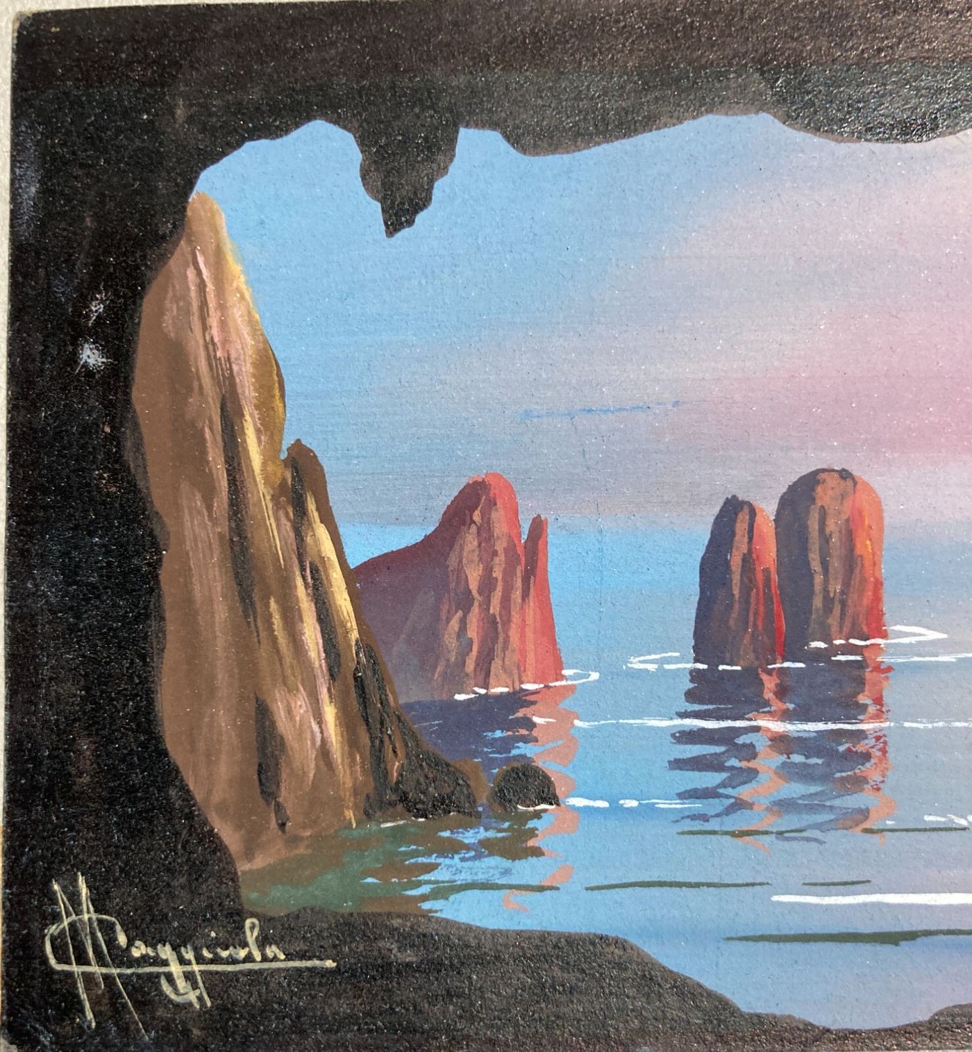 Veduta Marina Con Faraglioni Di Capri. Gouache Di M. Caggiula.