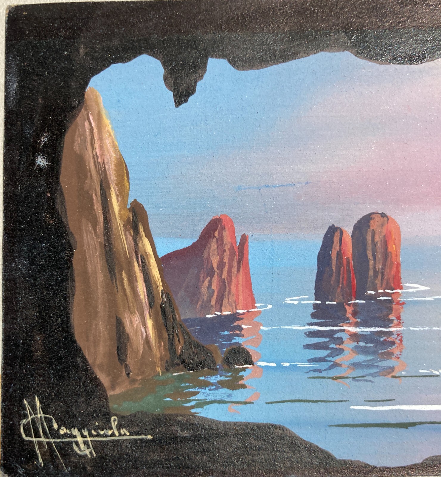 Veduta Marina Con Faraglioni Di Capri. Gouache Di M. Caggiula.