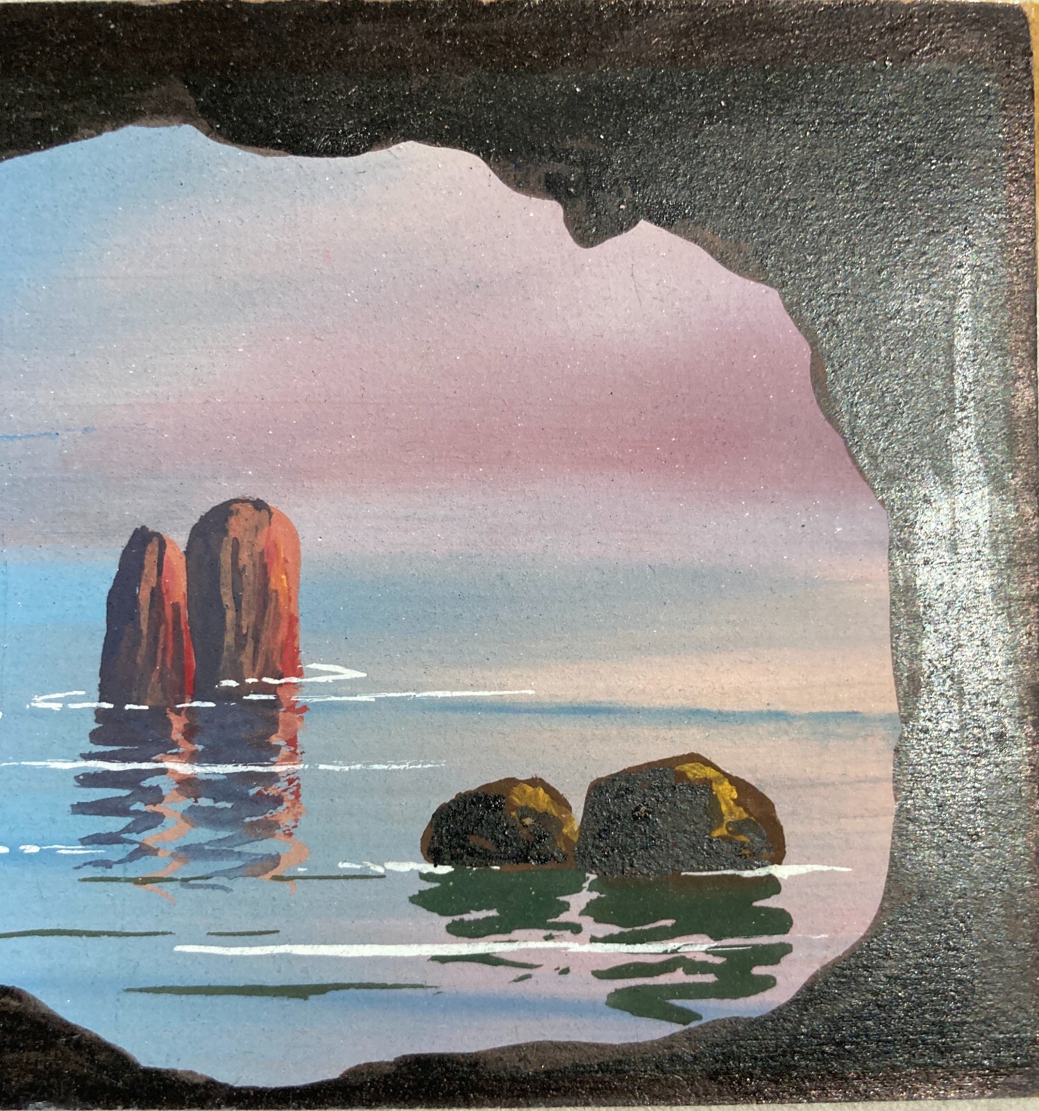 Veduta Marina Con Faraglioni Di Capri. Gouache Di M. Caggiula.