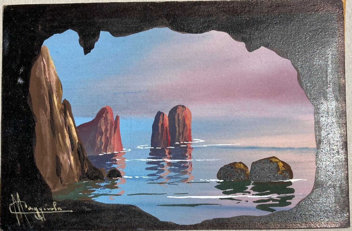 Veduta Marina Con Faraglioni Di Capri. Gouache Di M. Caggiula.