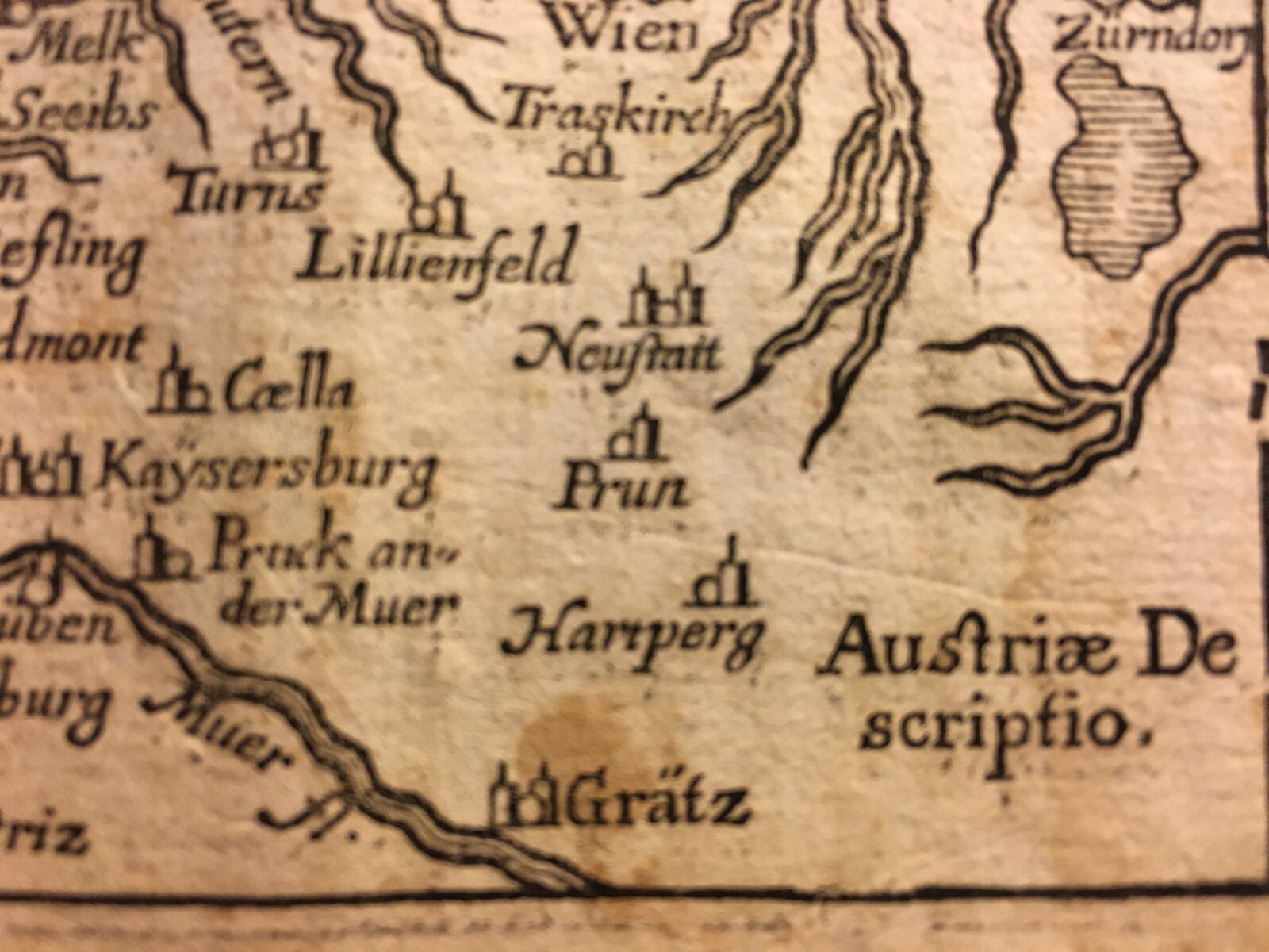 Antica Cartografia: Europa, Austria, Linz, Salisburgo, Danubio, Graz