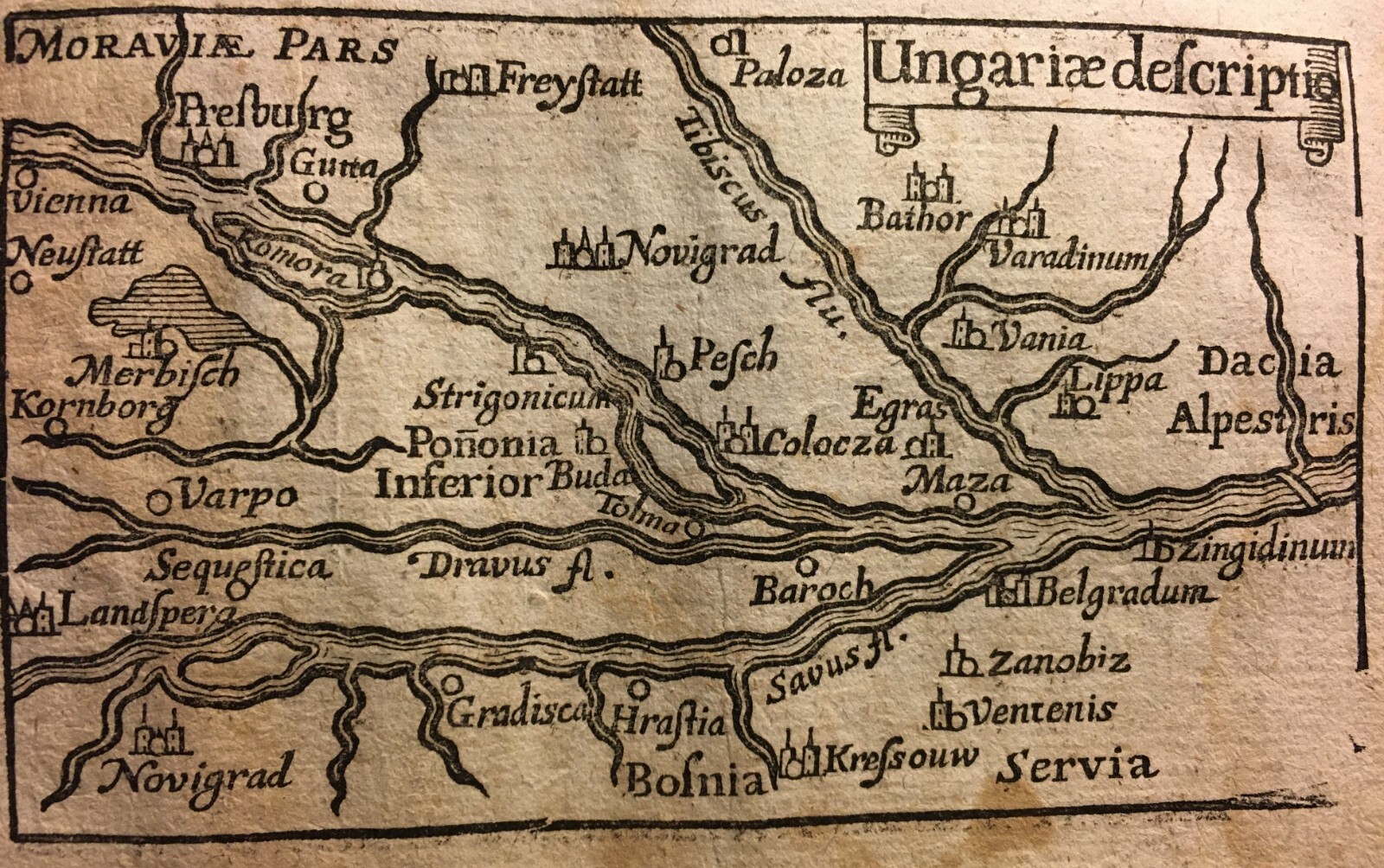 Antica Cartografia Europea: Ungheria, Novograd, Fiume Tibisco E Belgrado