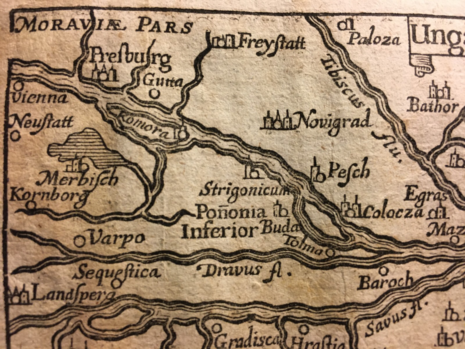 Antica Cartografia Europea: Ungheria, Novograd, Fiume Tibisco E Belgrado