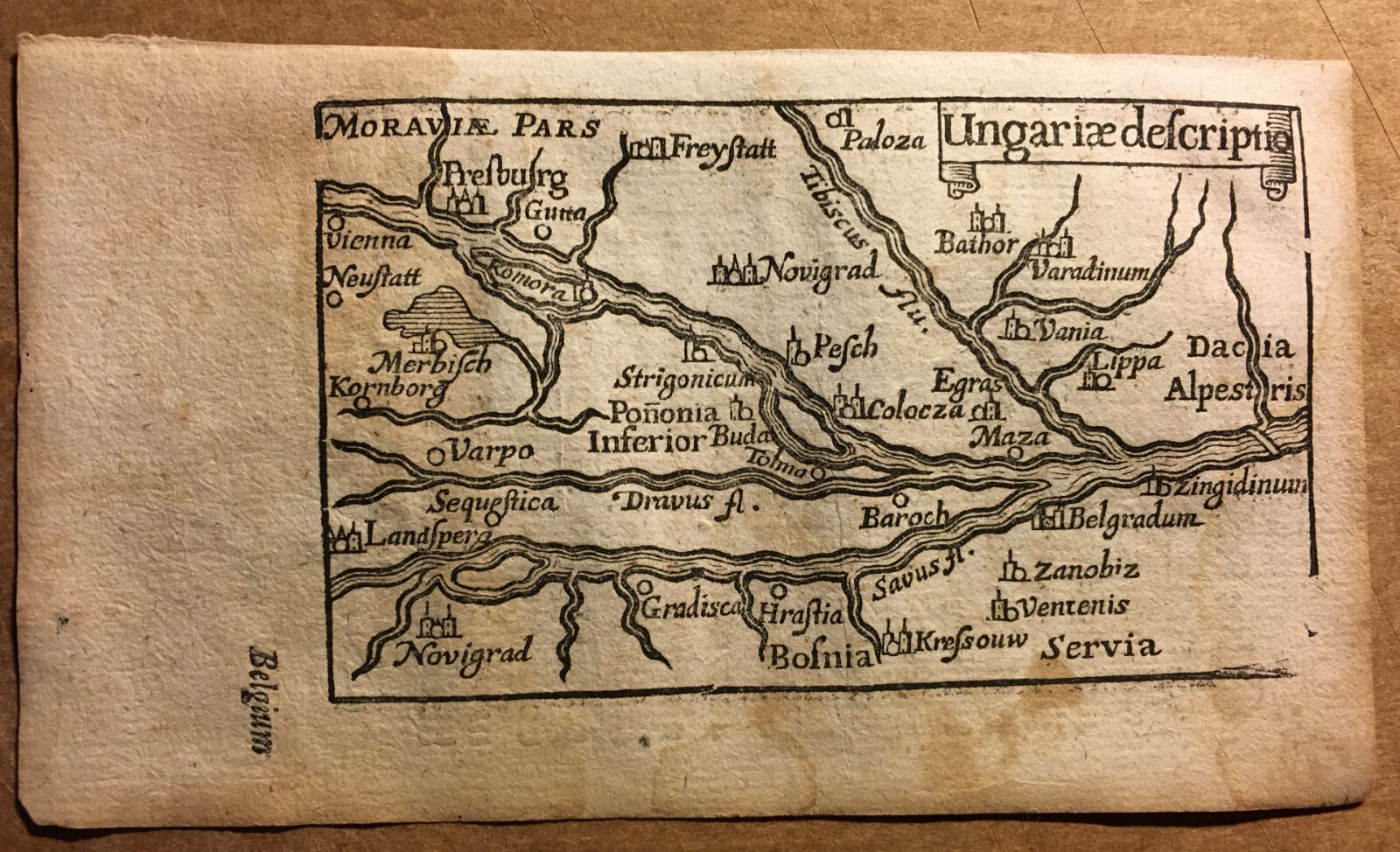Antica Cartografia Europea: Ungheria, Novograd, Fiume Tibisco E Belgrado