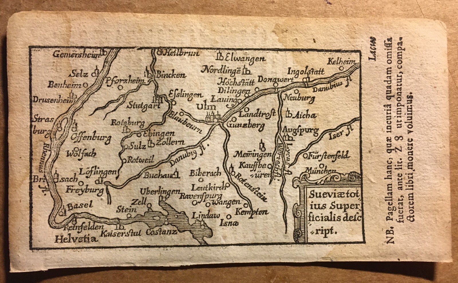 Antica Cartografia Europea: Svevia, Fiume Danubio, Monaco, Friburgo, Basilea, Ulm