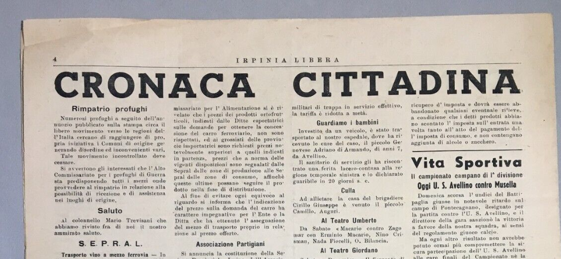Politica   Partito d'Azione   Irpinia Libera   Carlo Rosselli   Scuola   Maccanico   Cronaca