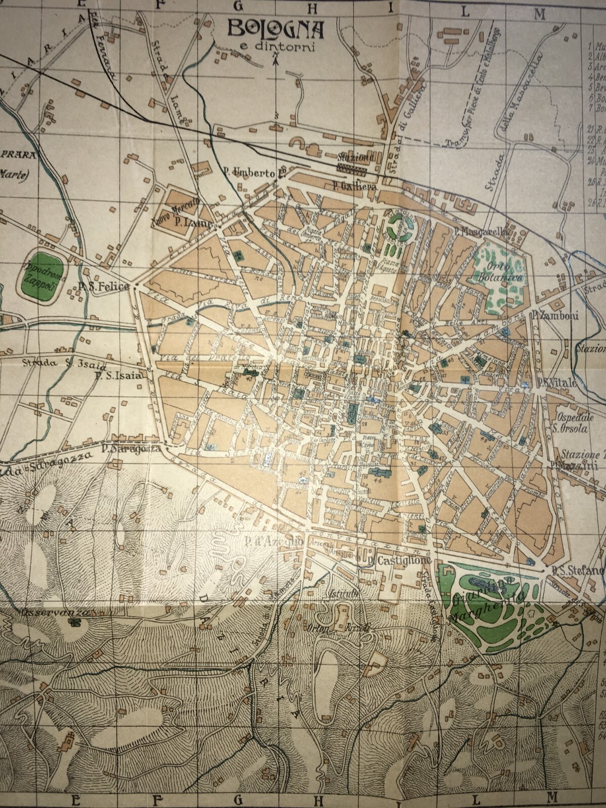 Bologna   Antica Cartografia   Mappa Topografica   Viabilità   Alberghi   Teatri   Chiese