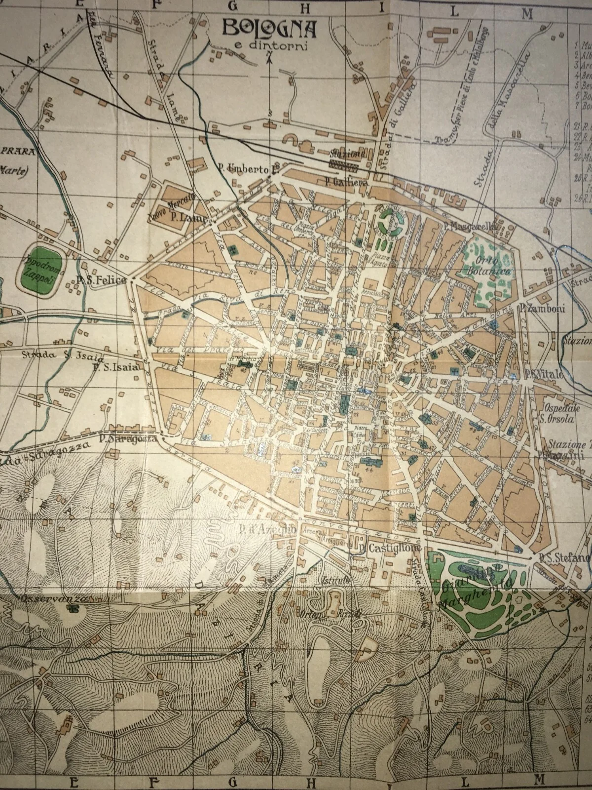 Bologna - Antique Cartography - Topographic Map - Roads - Hotels - Theatres - Churches