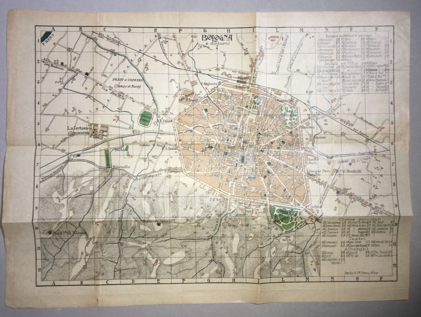 Bologna   Antica Cartografia   Mappa Topografica   Viabilità   Alberghi   Teatri   Chiese