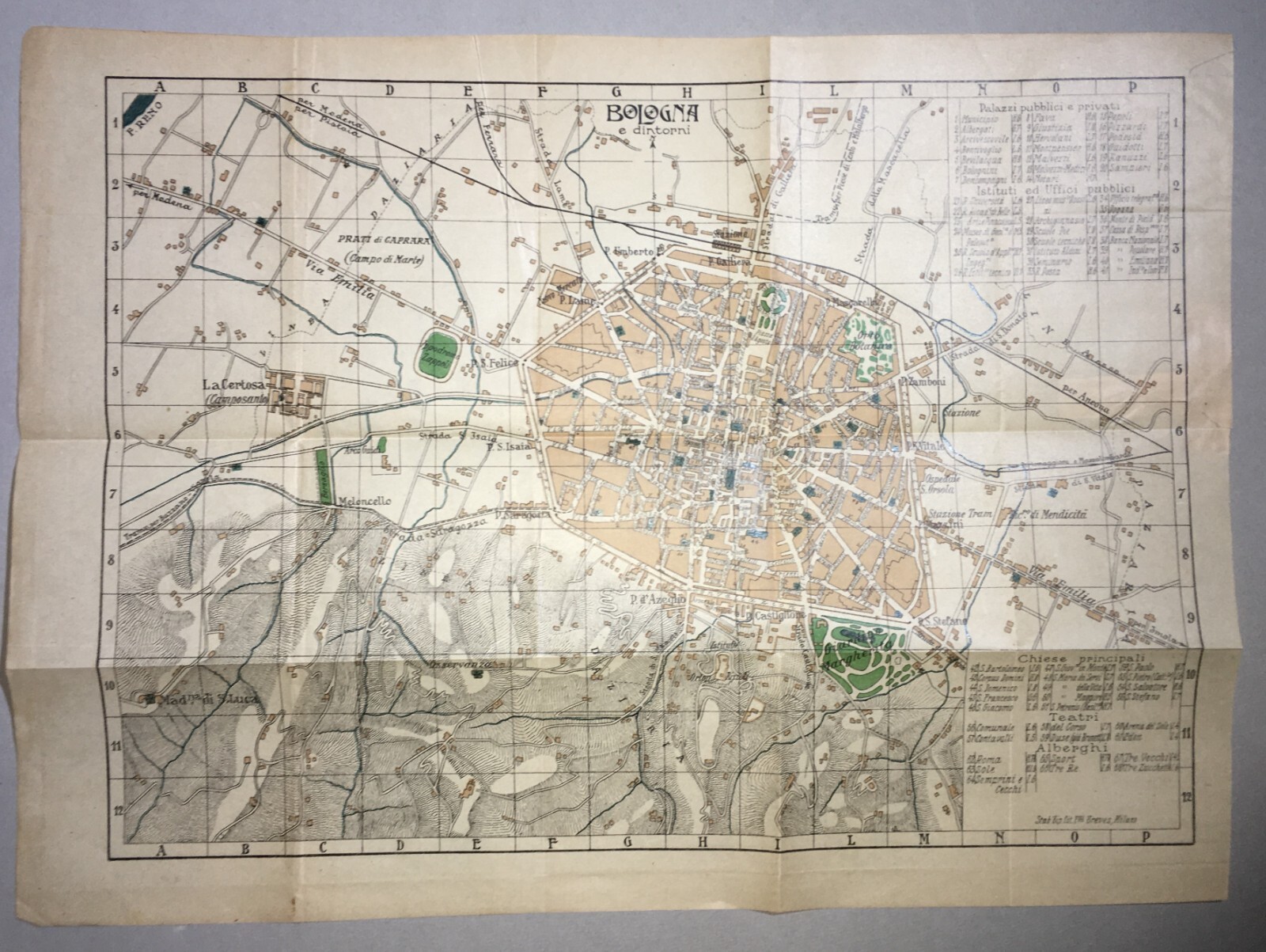 Bologna   Antica Cartografia   Mappa Topografica   Viabilità   Alberghi   Teatri   Chiese