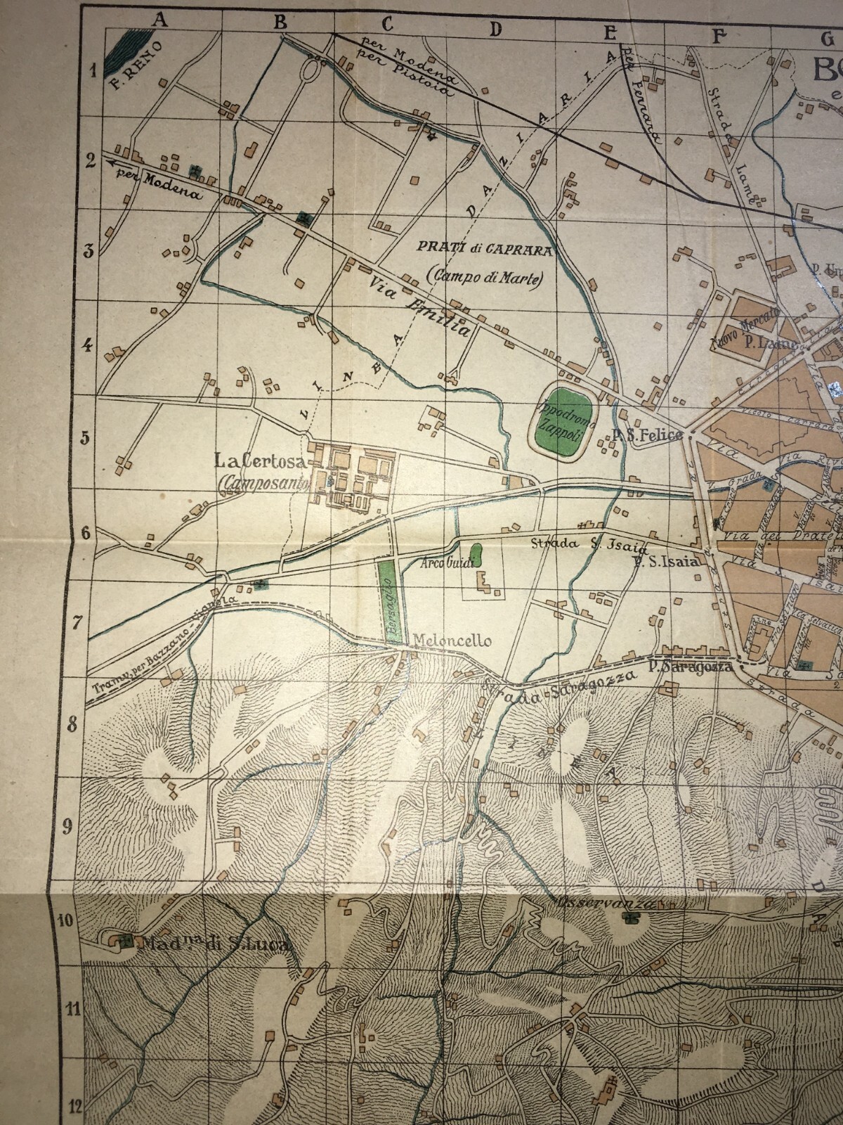 Bologna   Antica Cartografia   Mappa Topografica   Viabilità   Alberghi   Teatri   Chiese