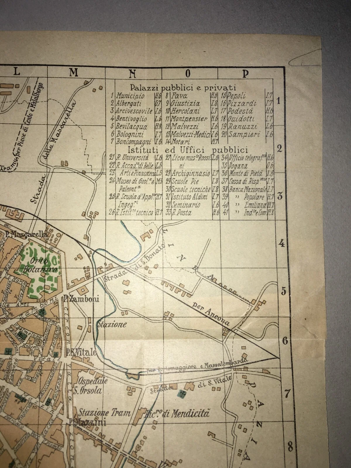 Bologna - Antique Cartography - Topographic Map - Roads - Hotels - Theatres - Churches