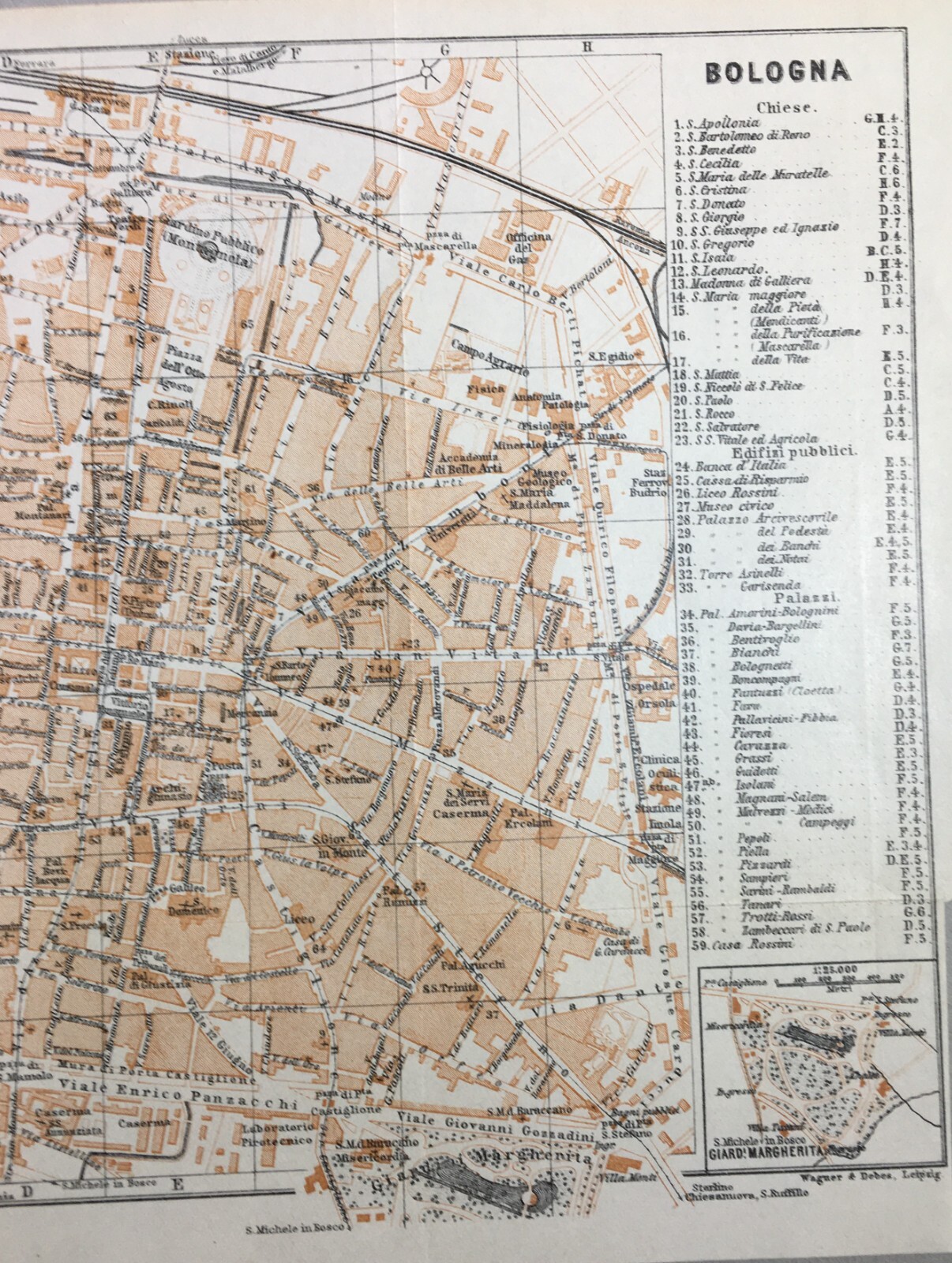 Bologna   Antica Cartografia, Mappa Topografica Della Città Con Viabilità E Monumenti
